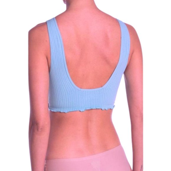 Tommy Hilfiger Light Chambray Blue Small Lettuce Edge Knit Logo Bralette NEW NWT - Picture 2 of 12